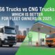 BS6 Trucks vs CNG Trucks comparison image showing fuel options and fleet choices for 2025 logistics.