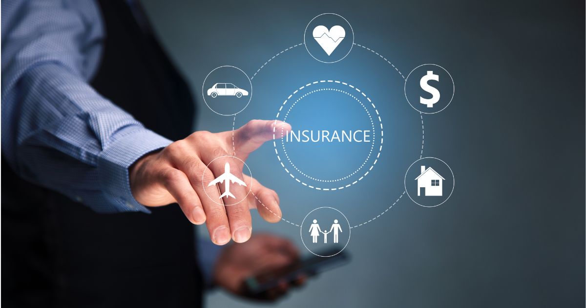 A person selecting various Insurance Services Solutions including auto, travel, health, and home coverage